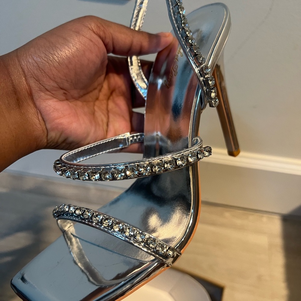 Silver Crystal-Strap Women's High Heel Sandals